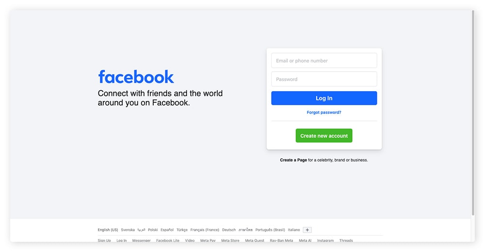 Facebook — dark web website illustration