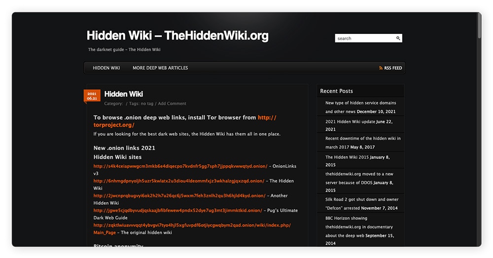 The Hidden Wiki — dark web website illustration